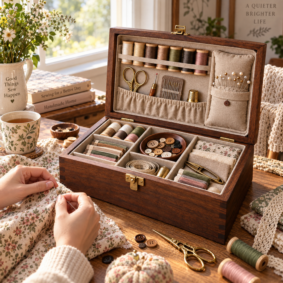 Wooden Sewing Box - lifestyle scene