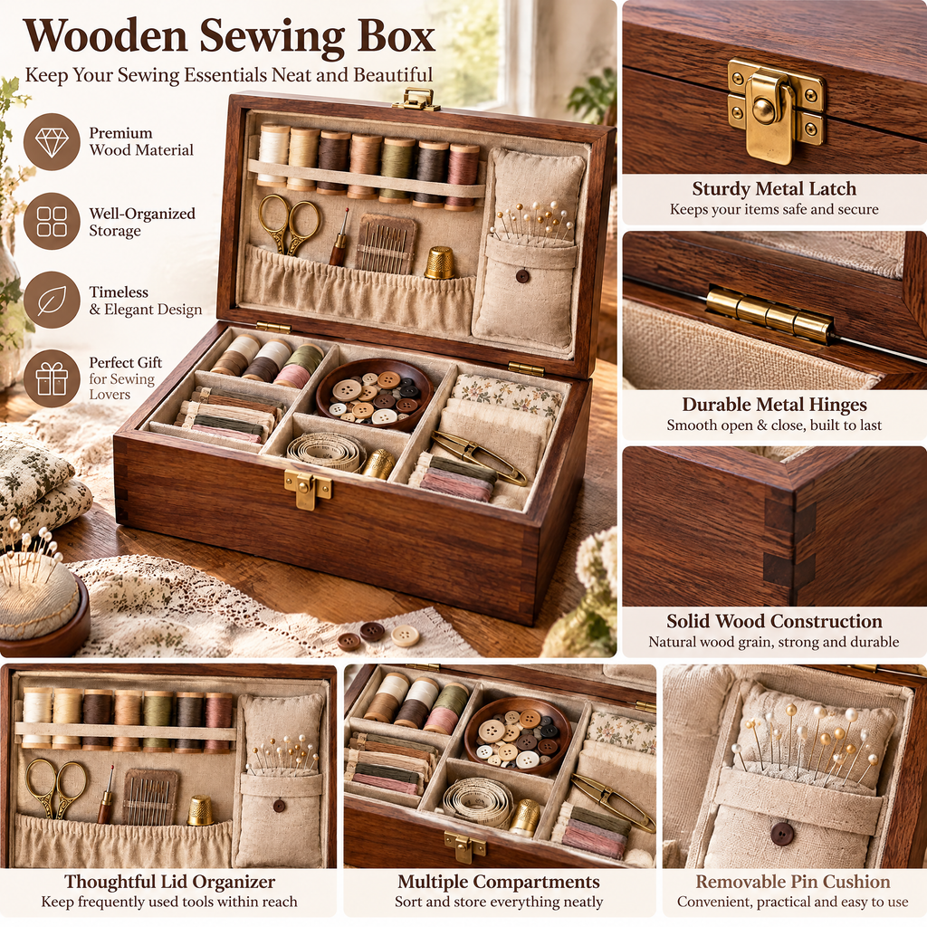 Wooden Sewing Box - product details