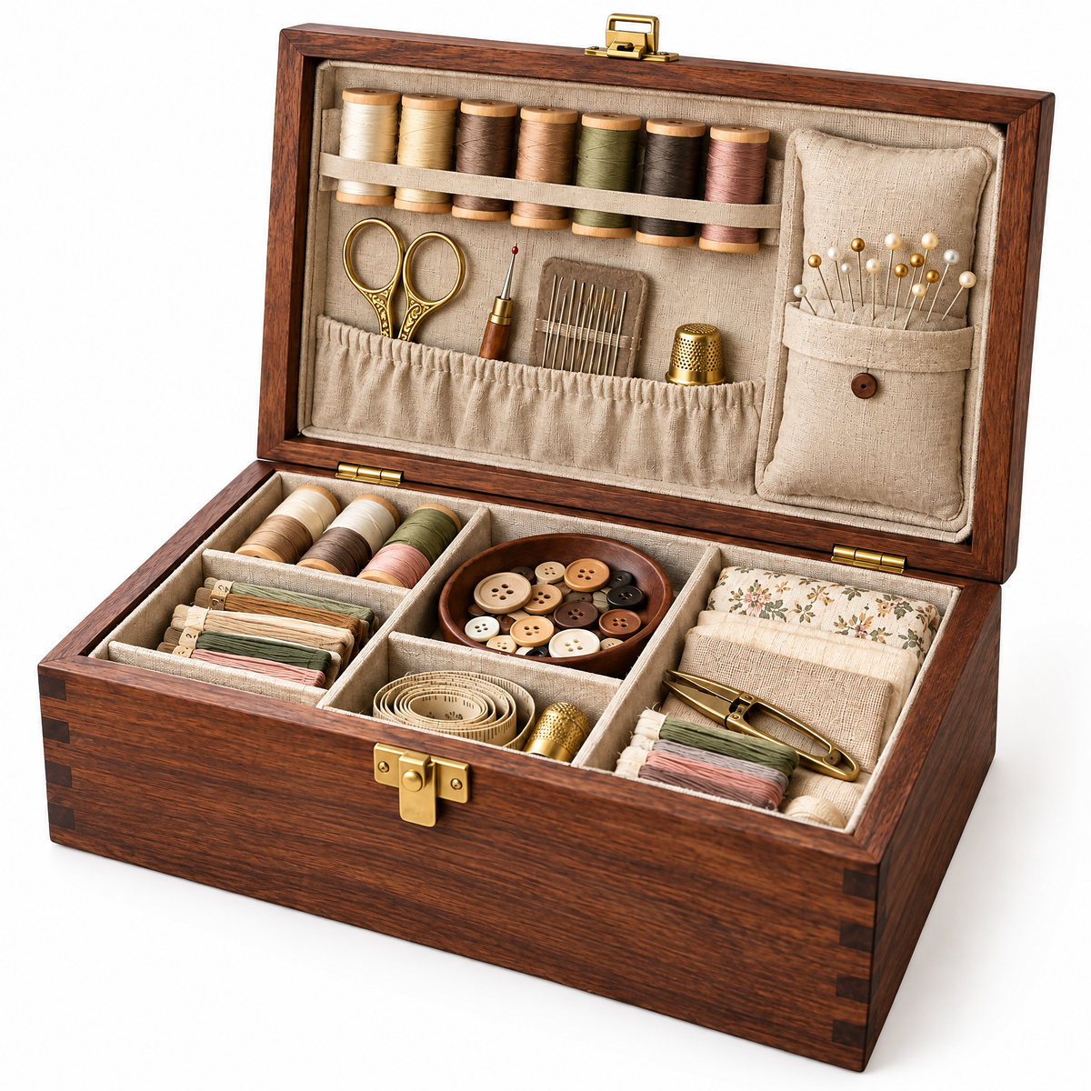 Wooden Sewing Box - white background